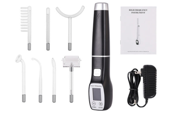 KTX-679443 High Wave Electrotherapy Rod Enhanced Version with Screen Display - Seven-Piece Set in White with Red and Purple Light Options