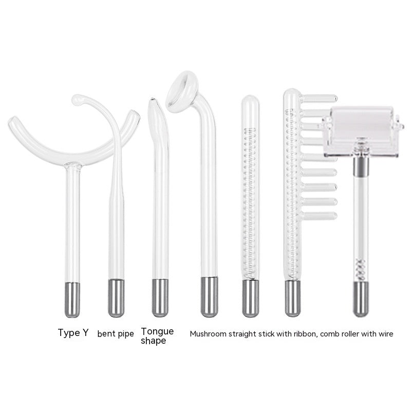 KTX-679443 High Wave Electrotherapy Rod Enhanced Version with Screen Display - Seven-Piece Set in White with Red and Purple Light Options