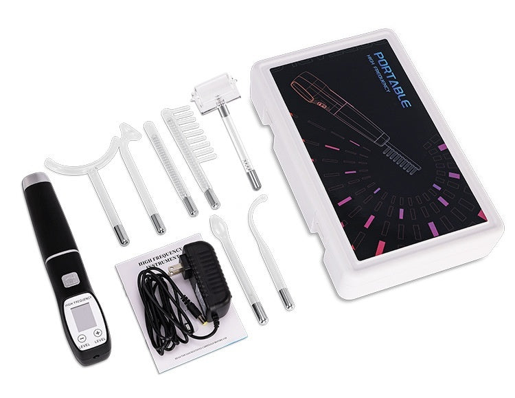 KTX-679443 High Wave Electrotherapy Rod Enhanced Version with Screen Display - Seven-Piece Set in White with Red and Purple Light Options