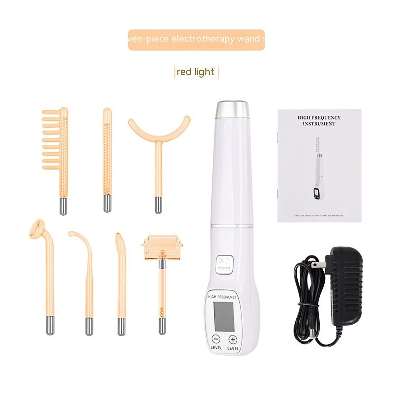 KTX-679443 High Wave Electrotherapy Rod Enhanced Version with Screen Display - Seven-Piece Set in White with Red and Purple Light Options