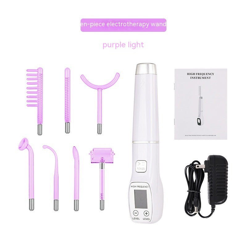 KTX-679443 High Wave Electrotherapy Rod Enhanced Version with Screen Display - Seven-Piece Set in White with Red and Purple Light Options