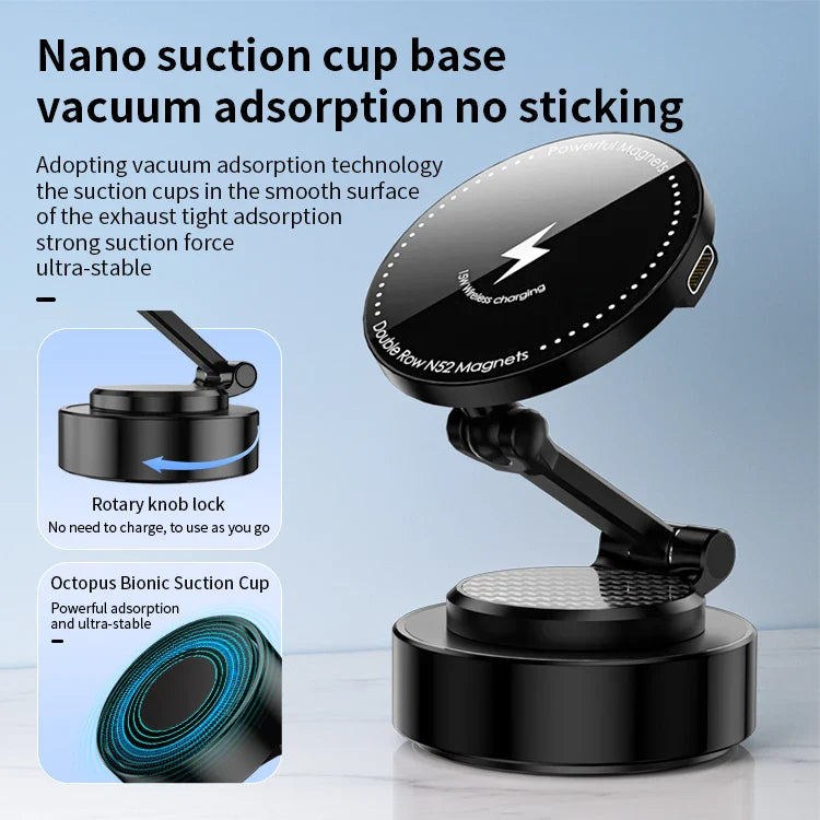 KTX-901395 Foldable Magnetic Suction Phone Holder with 15W Wireless Charging for Car Use