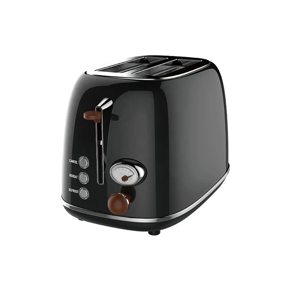 KTX-799635 Retro Stainless Steel 2-Slice Electric Bread Toaster with Crumb Tray for Household Use