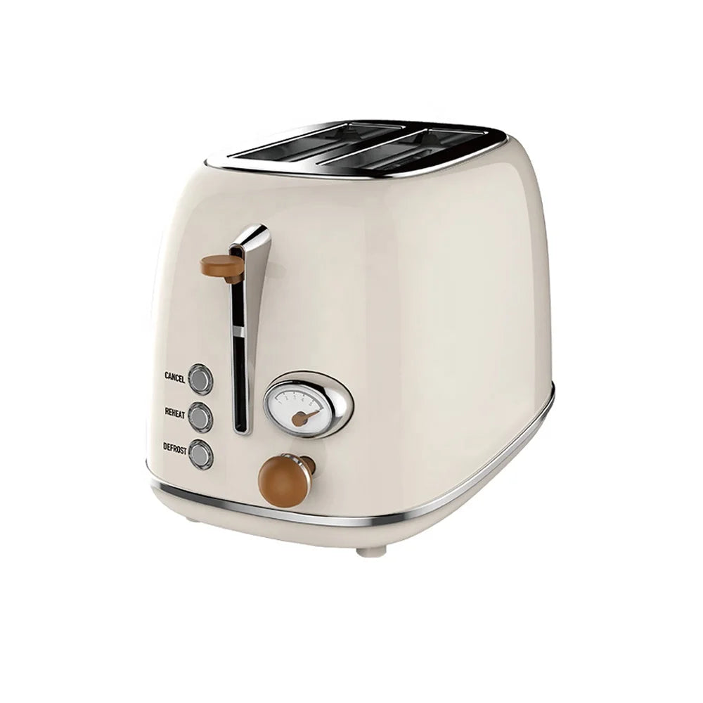 KTX-799635 Retro Stainless Steel 2-Slice Electric Bread Toaster with Crumb Tray for Household Use