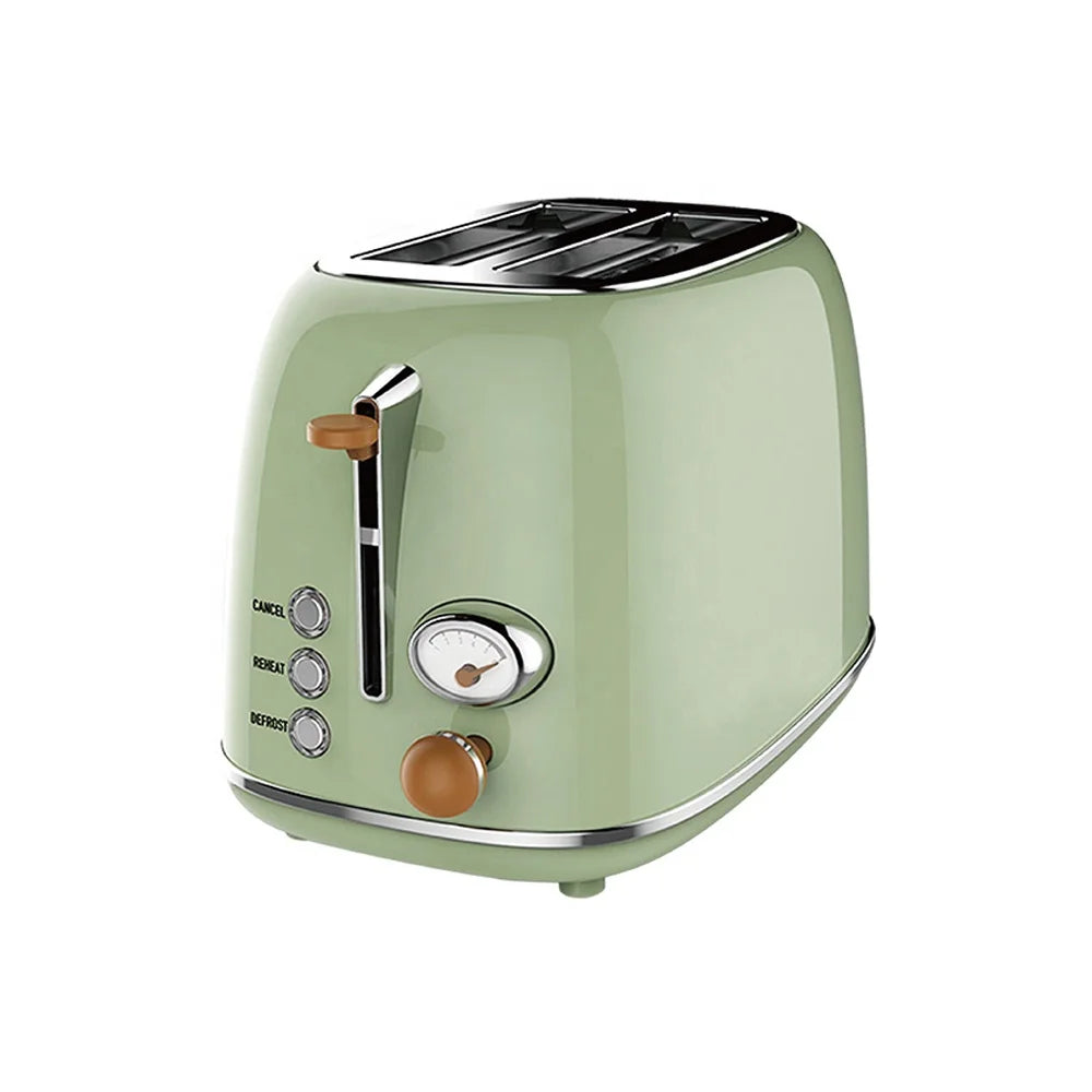 KTX-799635 Retro Stainless Steel 2-Slice Electric Bread Toaster with Crumb Tray for Household Use