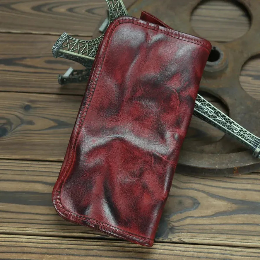 KTX-579475 Genuine Leather Long Wallet with Zipper Closure, Handmade, Retro Style, Available in Multiple Colours