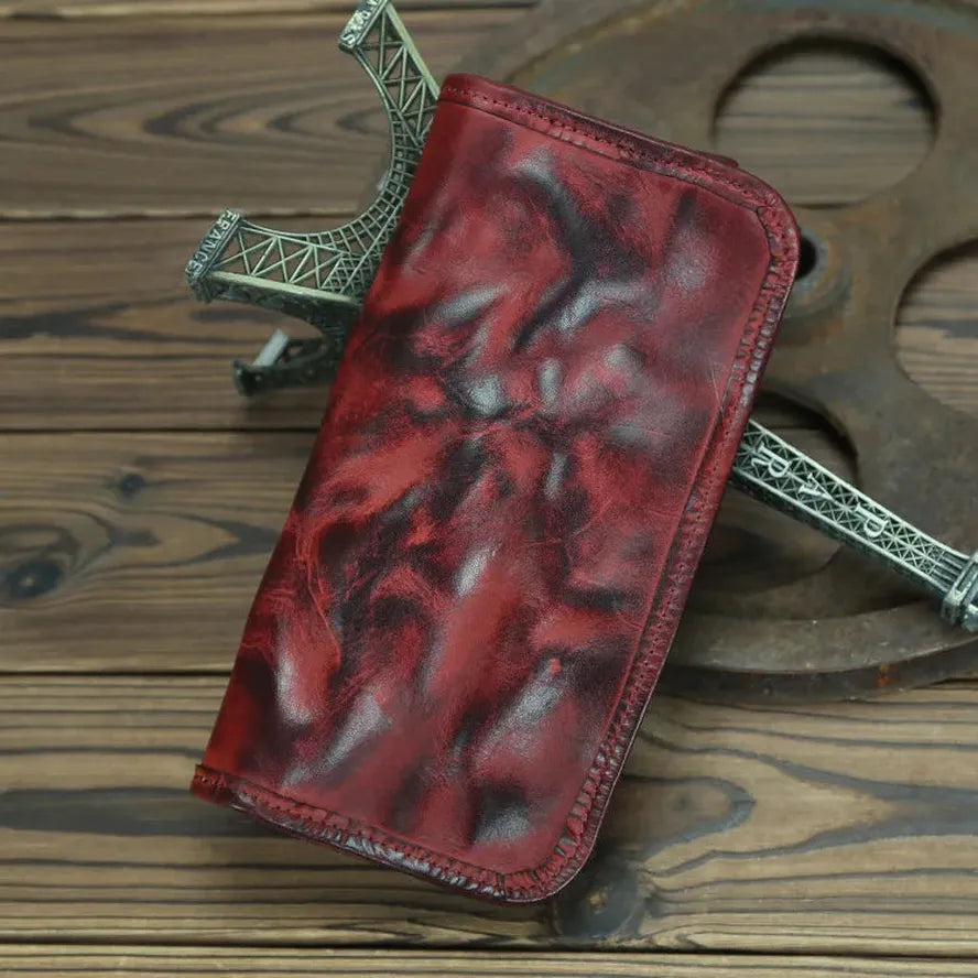 KTX-579475 Genuine Leather Long Wallet with Zipper Closure, Handmade, Retro Style, Available in Multiple Colours