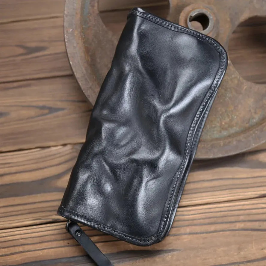 KTX-579475 Genuine Leather Long Wallet with Zipper Closure, Handmade, Retro Style, Available in Multiple Colours