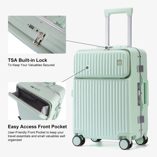 KTX-699667 Durable PC Aluminium Frame Trolley Carry-On Travel Suitcase with Front Pocket