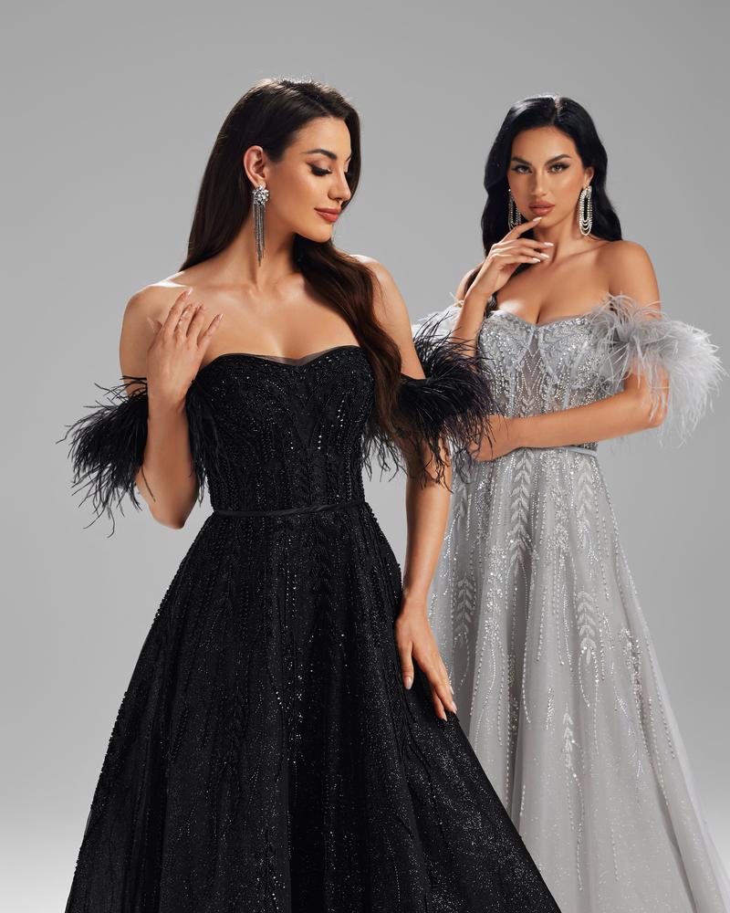 KTX-757459 Sophisticated Black Evening Gown for Women - Model EZ25008