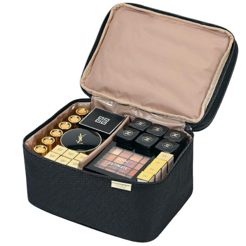 KTX-772307 Double Layer Portable Cosmetics Bag - Waterproof & Breathable Storage Solution in Black and Pink