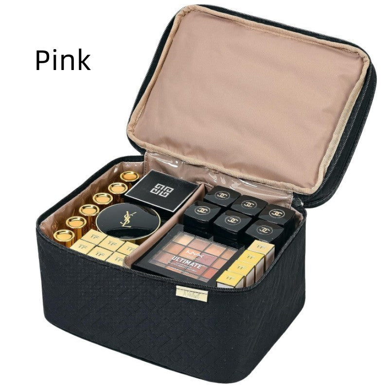 KTX-772307 Double Layer Portable Cosmetics Bag - Waterproof & Breathable Storage Solution in Black and Pink