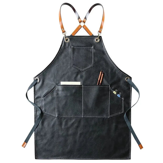 KTX-520659 Heavy-Duty Waxed Canvas Apron with Leather Accents for Kitchen and Work Use 60cm x 75cm Black/Yellow