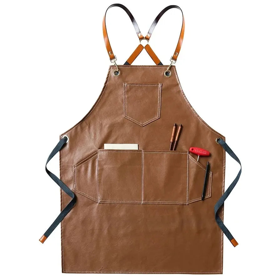 KTX-520659 Heavy-Duty Waxed Canvas Apron with Leather Accents for Kitchen and Work Use 60cm x 75cm Black/Yellow