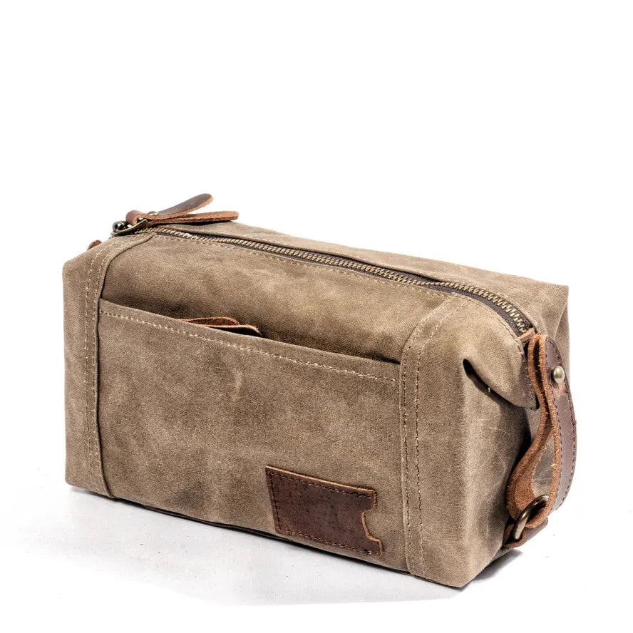 KTX-022419 Waterproof Canvas and Cowhide Leather Men's Toiletry Handbag 23cm x 8.5cm x 13cm