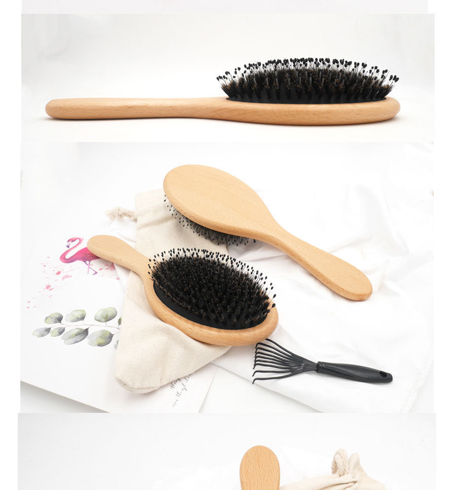 KTX-533715 Beech Wood Bristle Hair Comb for Effortless Styling and Scalp Care