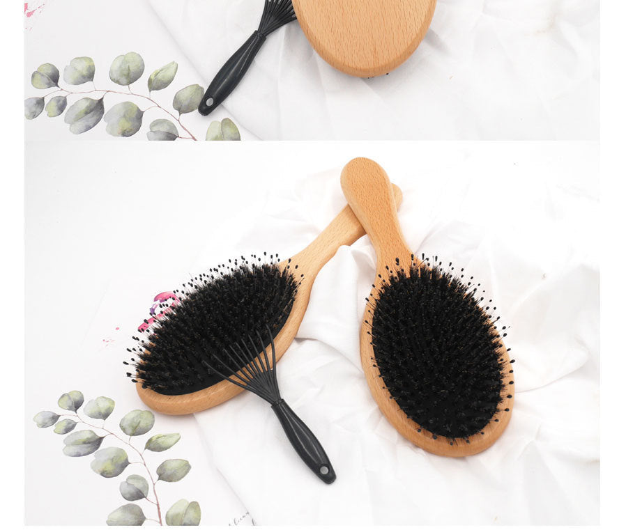 KTX-533715 Beech Wood Bristle Hair Comb for Effortless Styling and Scalp Care