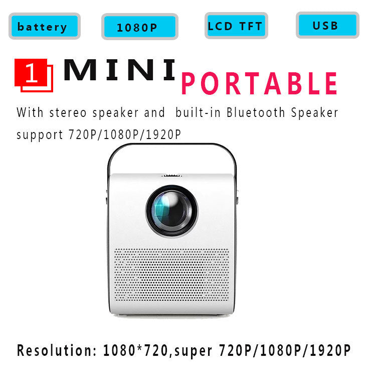 KTX-749843 720P Mini HD Projector with Multiple Inputs and Manual Adjustment