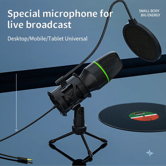 KTX-243731 USB Condenser Microphone for Live Recording with Tripod and Noise Reduction