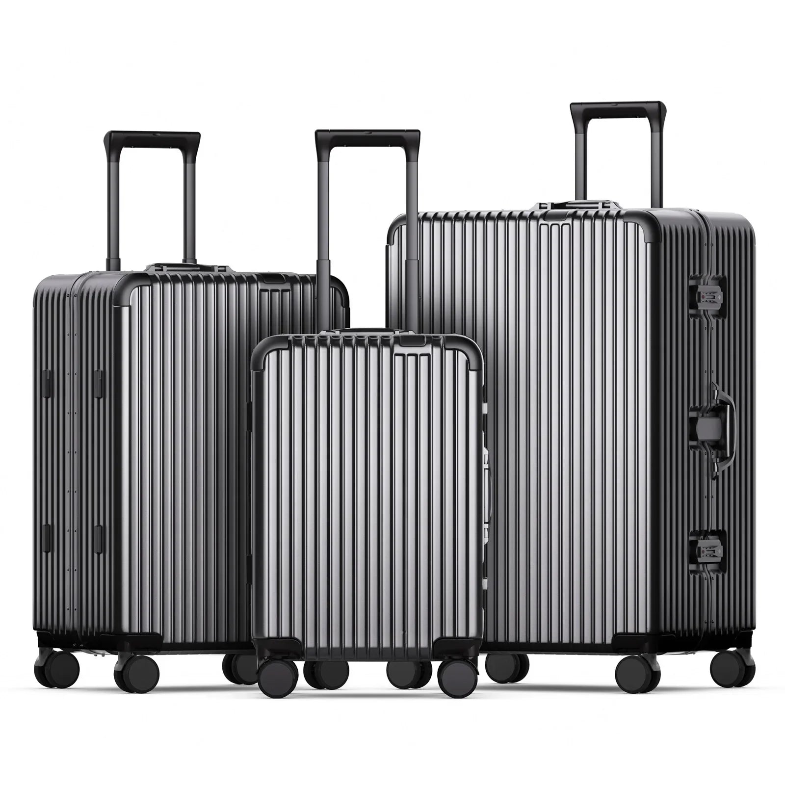 KTX-109843 3-Piece Aluminium Frame Travel Suitcase Set with Polycarbonate Trolley Case