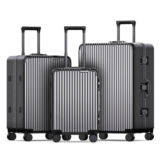 KTX-109843 3-Piece Aluminium Frame Travel Suitcase Set with Polycarbonate Trolley Case