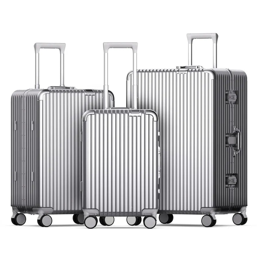 KTX-109843 3-Piece Aluminium Frame Travel Suitcase Set with Polycarbonate Trolley Case