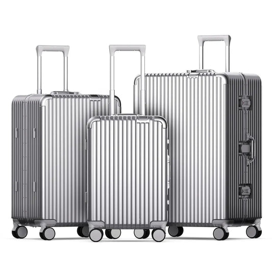 KTX-109843 3-Piece Aluminium Frame Travel Suitcase Set with Polycarbonate Trolley Case