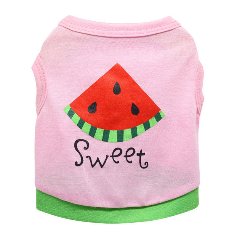 JMT-207690 Cotton Jersey Pink Watermelon Print Vest for Pets - Stylish and Comfortable
