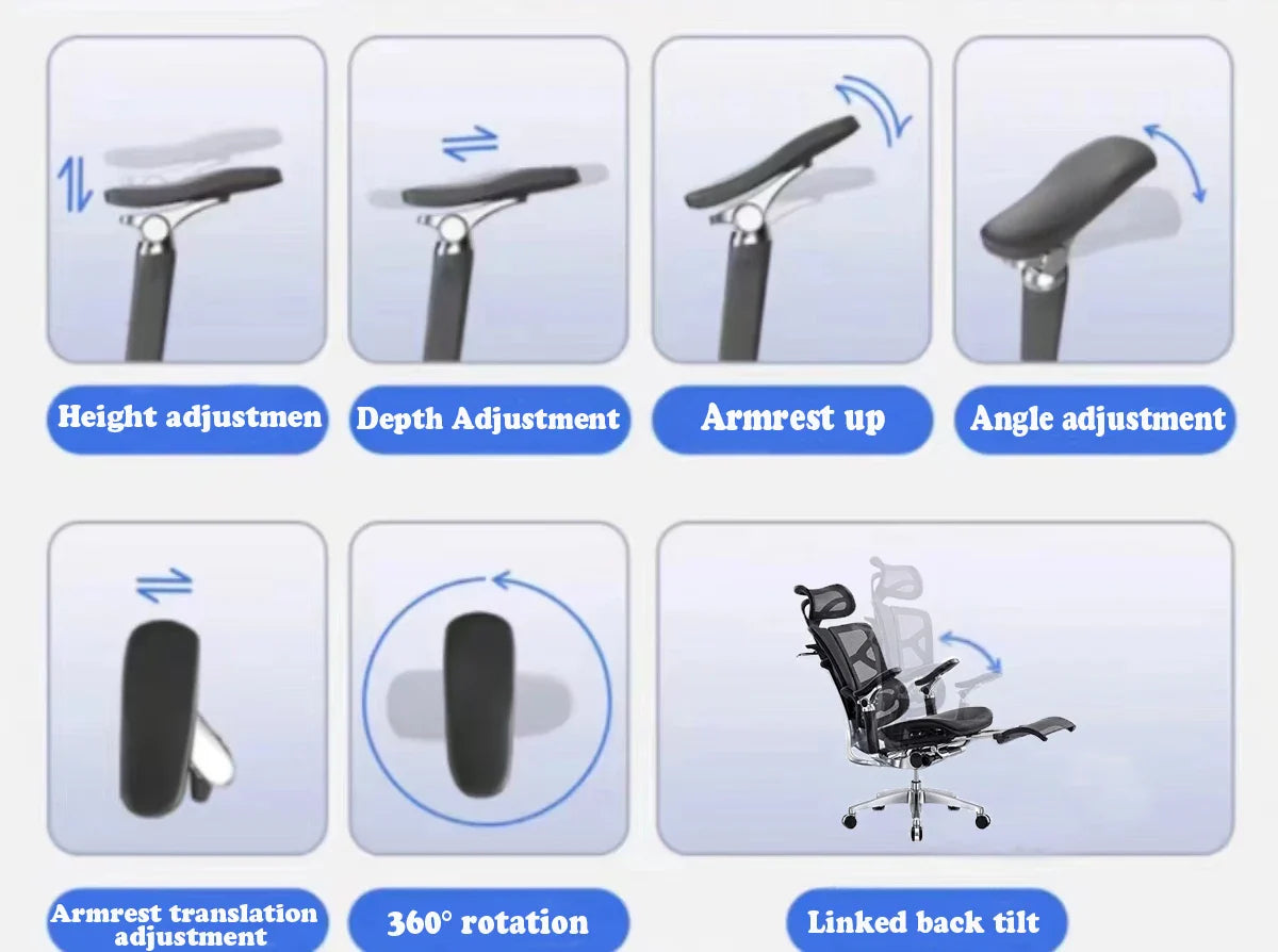 KTX-594515 Adjustable Ergonomic Office Chair with Footrest and 7D Armrests for Enhanced Comfort