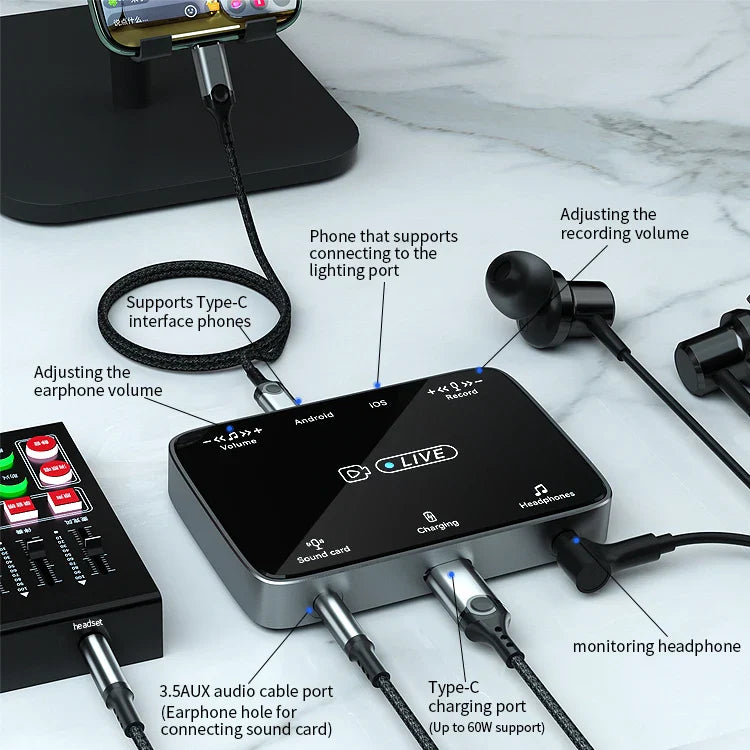 KTX-735251 Live Streaming Audio Adapter for iPhone and Android with Earphone Jack Splitter