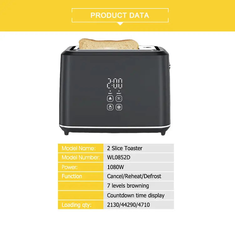 KTX-780371 Smart Touch Screen Toaster - 1080W Dual Slice Design for Perfect Toasting