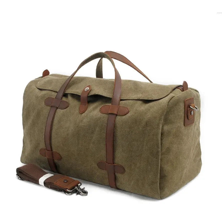 KTX-582931 Large Waterproof Canvas Travel Tote Duffle Bag - 54cm x 22cm x 30cm, Durable with Cowhide Accents