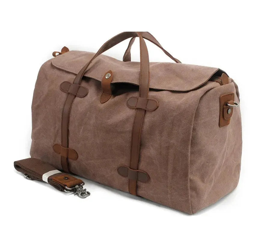 KTX-582931 Large Waterproof Canvas Travel Tote Duffle Bag - 54cm x 22cm x 30cm, Durable with Cowhide Accents