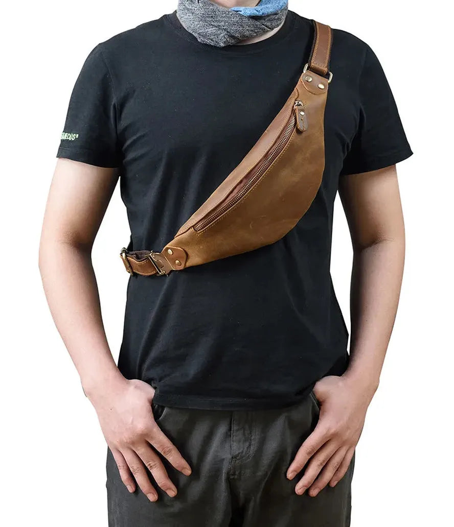 KTX-615507 Retro Genuine Leather Multifunctional Waist Bag for Men - Waterproof Chest Pack in Various Colours