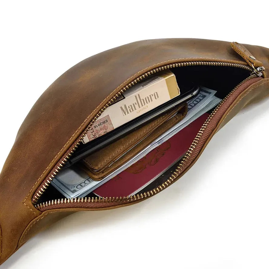 KTX-615507 Retro Genuine Leather Multifunctional Waist Bag for Men - Waterproof Chest Pack in Various Colours