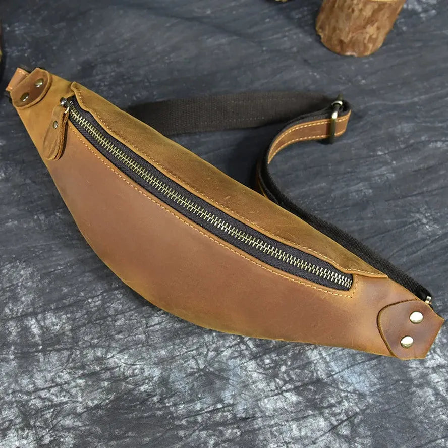 KTX-615507 Retro Genuine Leather Multifunctional Waist Bag for Men - Waterproof Chest Pack in Various Colours