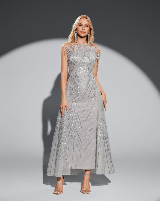 KTX-167635 Elegant Silver Evening Dress for Formal Occasions - Model EZ25018