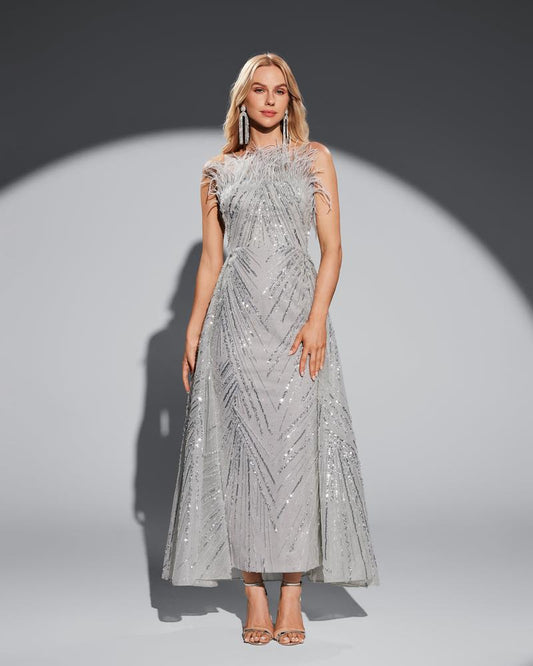 KTX-167635 Elegant Silver Evening Dress for Formal Occasions - Model EZ25018