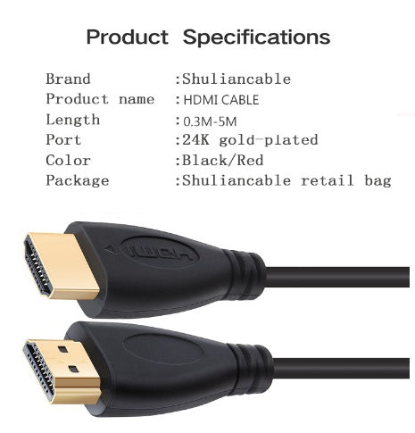 KTX-002771 High-Speed Gold Plated Male-Male HDMI Cable 1.4 Version for 1080P HD 3D Devices - Available in Multiple Lengths