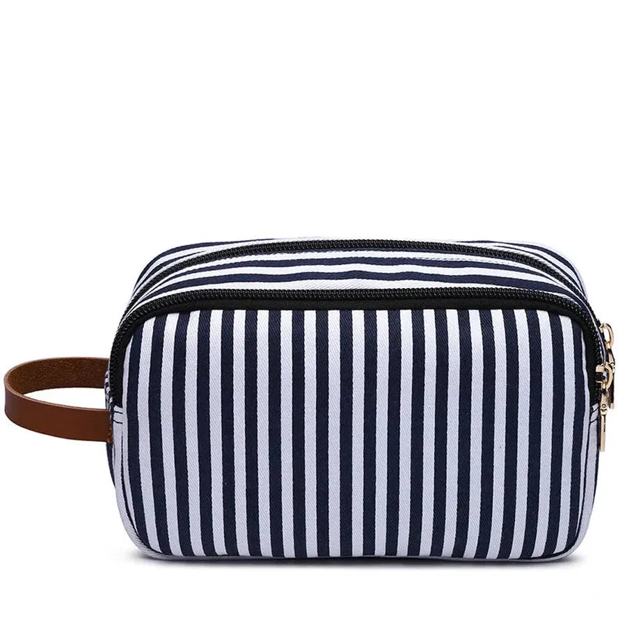 KTX-465363 Personalised Striped Canvas Toiletry Bag for Travel and Cosmetic Storage
