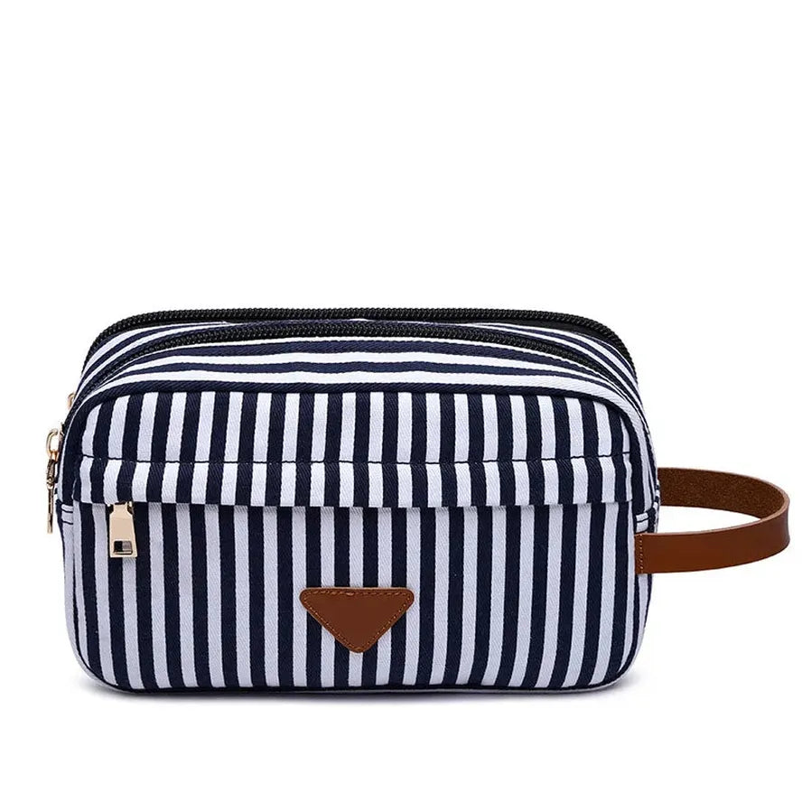 KTX-465363 Personalised Striped Canvas Toiletry Bag for Travel and Cosmetic Storage