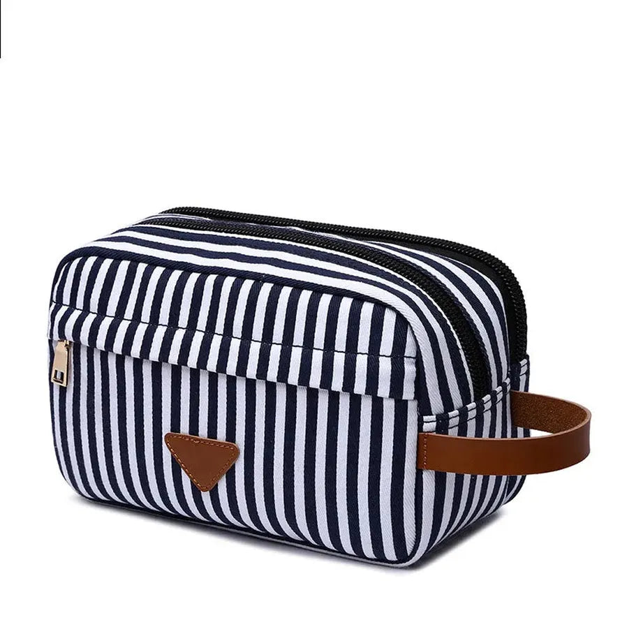 KTX-465363 Personalised Striped Canvas Toiletry Bag for Travel and Cosmetic Storage