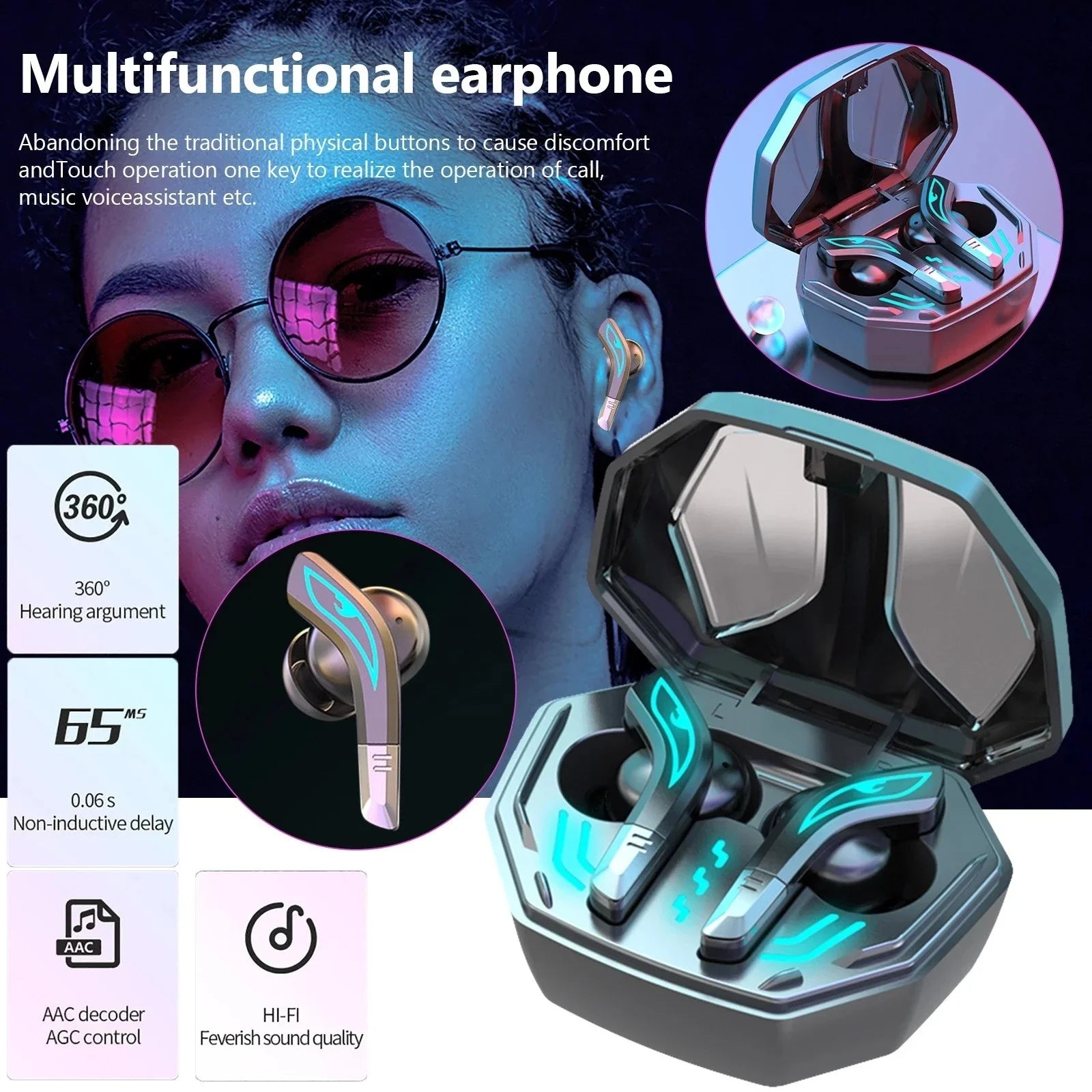 KTX-590931 Wireless Gaming Headset MD158 Mini Earbuds with No-Delay Audio for Immersive Gaming Experience