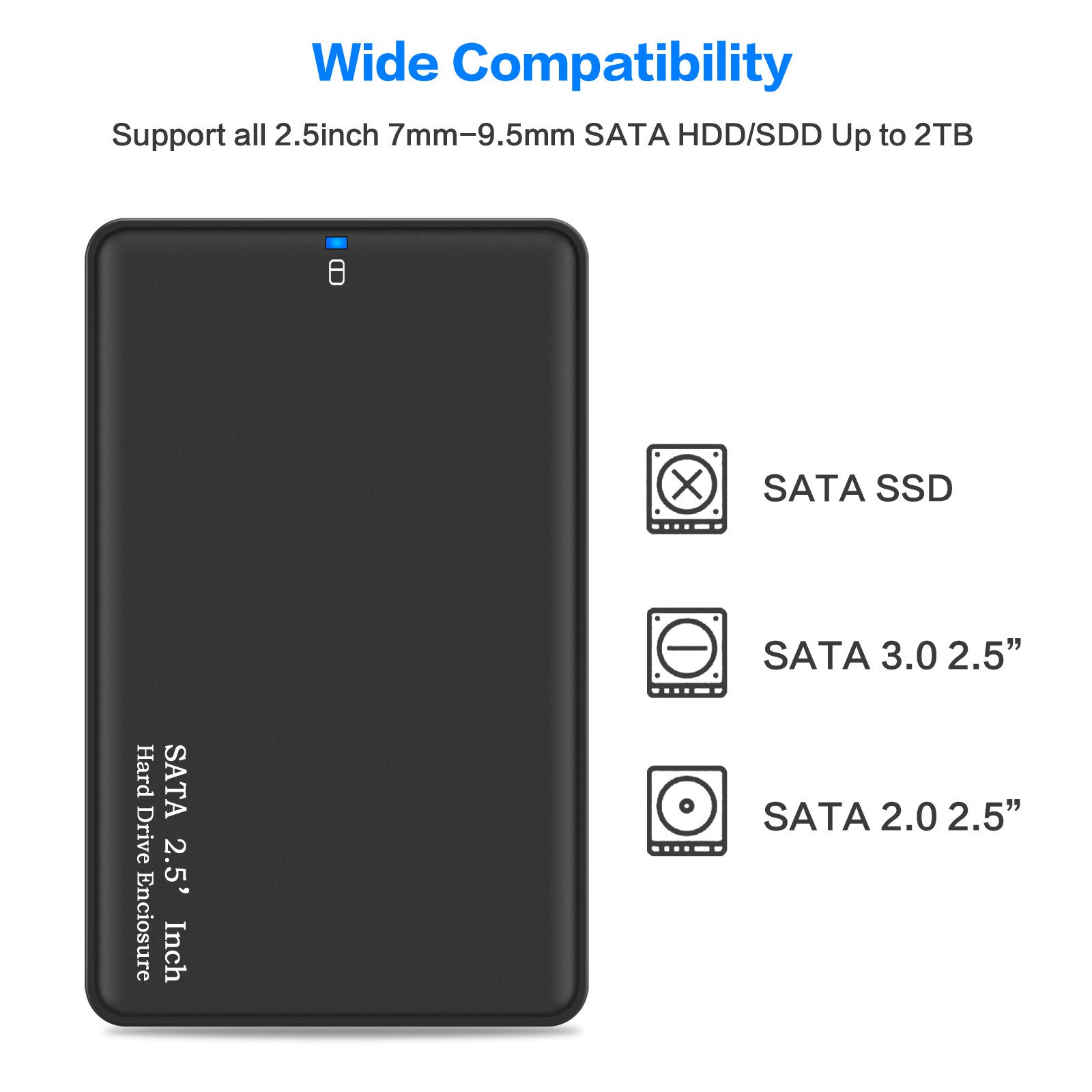 KTX-887507 2.5 Inch USB 3.0 External Hard Drive Enclosure for SATA SSD and Mechanical Drives, Supports Up to 2TB