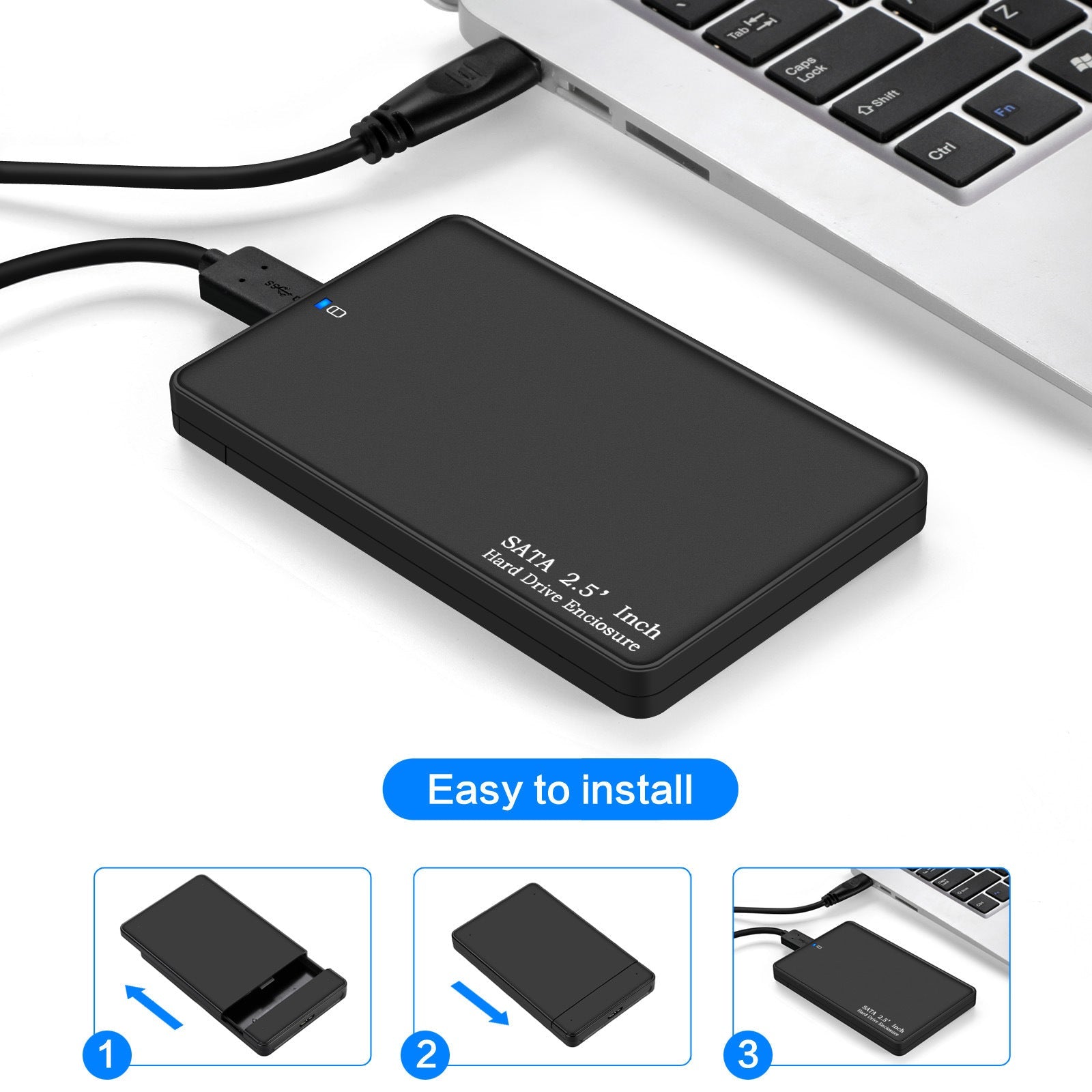 KTX-887507 2.5 Inch USB 3.0 External Hard Drive Enclosure for SATA SSD and Mechanical Drives, Supports Up to 2TB