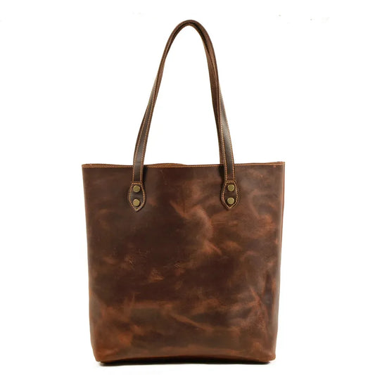 KTX-234835 Genuine Leather Tote Bag for Women - Casual Shoulder Handbag in Classic Retro Style