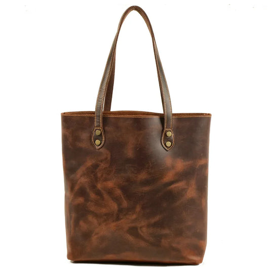 KTX-234835 Genuine Leather Tote Bag for Women - Casual Shoulder Handbag in Classic Retro Style