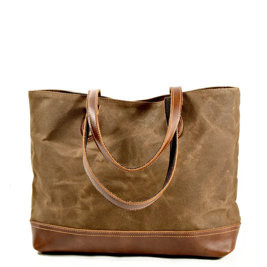 KTX-709395 Casual Retro Canvas Shoulder Bag with Leather Accents - Waterproof, Stylish, and Durable