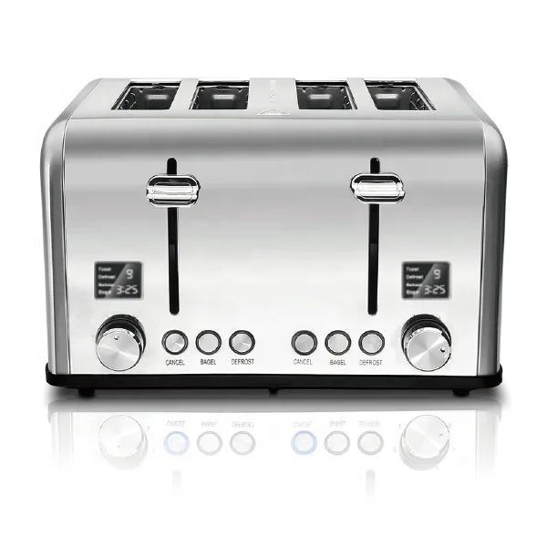 KTX-109203 Stainless Steel Electric 4-Slice Toaster with LED Display and Heat-Proof Crumb Tray