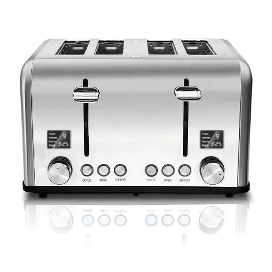 KTX-109203 Stainless Steel Electric 4-Slice Toaster with LED Display and Heat-Proof Crumb Tray